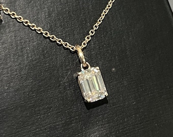 Certified VVS1 Emerald Cut Moissanite Pendant 14K Gold Necklace
