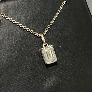 Certified VVS1 Emerald Cut Moissanite Pendant 14K Gold Necklace