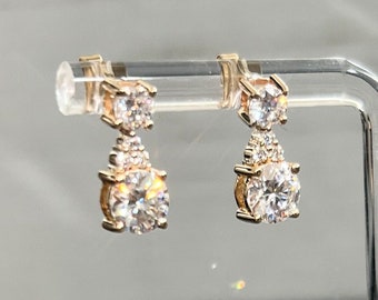 2.22 CTW Moissanite Dainty Drop Earrings Yellow or White Gold