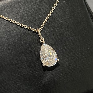 Certified VVS1 Pear Cut Moissanite Pendant 14K Yellow White Gold Necklace