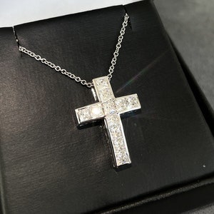1.65 CT Princess Cut Moissanite Cross Pendant With Chain Necklace