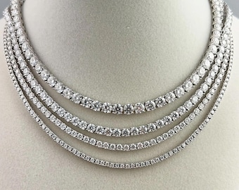 Certified VVS1 Moissanite Sterling Silver Tennis Necklace All Sizes