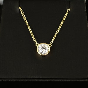 14K Gold VVS1 Moissanite Solitaire Bezel Set Women's Necklace