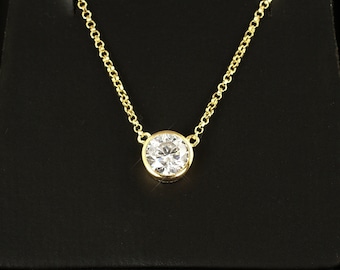 Certified VVS1 Moissanite Solitaire Bezel Set Women's Necklace