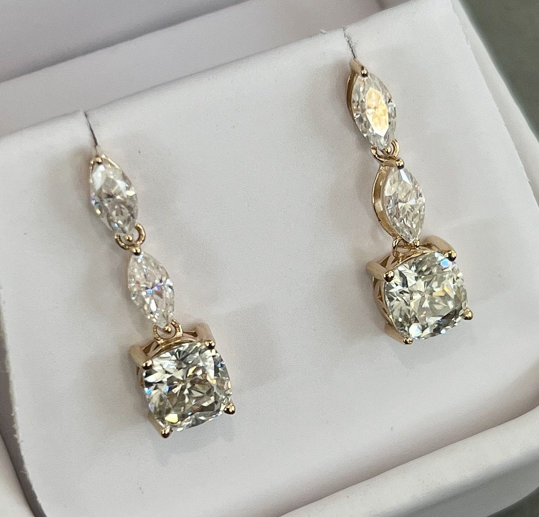 3.20 CTW Moissanite Marquise Cushion Cut Drop Earrings