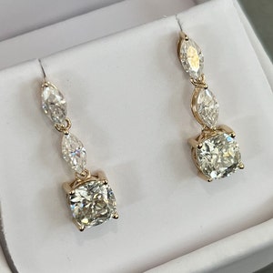 3.20 CTW Moissanite Marquise Cushion Cut Drop Earrings