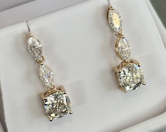 3.20 CTW Moissanite Marquise Cushion Cut Drop Earrings