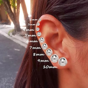 SOLID 14K Gold Ball Earrings, 2MM , 3MM, 4MM, 5MM, 6MM, 7MM, 9MM, 10MM,12MM  Ball Earring Studs, Gold Push Back Studs Woman, WHITE GOLD