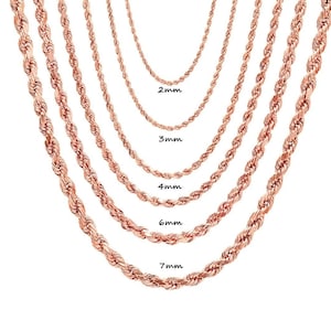 14K Rose Gold Rope Chain Rope Necklace 2mm 3mm 3.5mm 4mm 5mm 5.5mm 6.5mm 8mm  | 16'' 18'' 20" 22'' 24'' 26"  14K Mens Chain, Womans chain