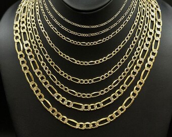 14K Solid Yellow Gold Figaro Chain Necklace - Made In Italy - Lengths 16 To 30 Inches - Lobster Clasp
