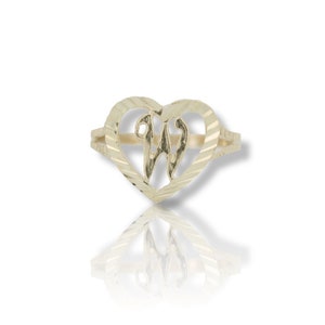 10k Solid Yellow Gold Slanted Heart Initial Letter Alphabet Ring- A-Z Any Alphabet Love Band