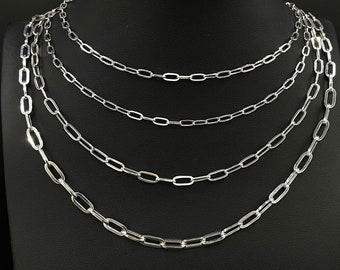 14k White Gold Fancy Paperclip Chain Necklace, Bracelet 3mm 3.5mm 4.5mm 5mm Women ,Real 14k White Gold