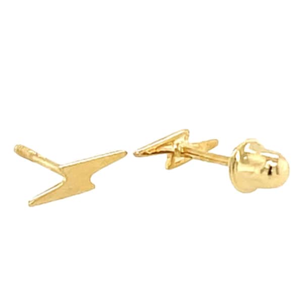 14K Pure Solid Yellow Gold White Gold Lightning Bolt Screw Back Studs Earrings