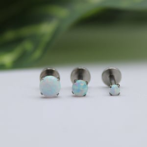 IMPLANT GRADE TITANIUM Internally Threaded 2mm 3mm 4mm White Opal Stone Screw On Flat Back 6mm 8mm Labret Tragus Cartilage Piercing Ear Stud