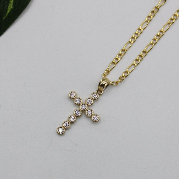10k Gold Round cut shape Cross Pendant for Necklace Chain Religious Christian Pendant Charm