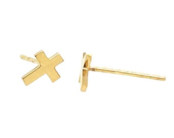 SOLID 14K Gold Cross Earrings, Small Large Cross Push Back Studs Woman, Yellow Gold White Gold Rose Gold
