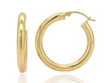 Real 10k Yellow Gold Hoop Earrings 2mm, 3mm, 4mm Thickness, 15mm-70mm Gold Hoop Earrings