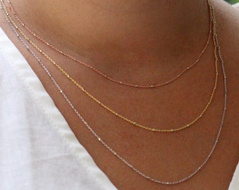 14k Solid Gold Perlen Halskette, Gold Choker Halskette, Gold Satelliten Kette, Damen Halskette, Minimalist Halskette, Gold Armband, Gold Fußkettchen