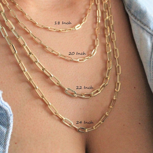 4.2mm Paperclip Link Chain Necklace Real 14K Yellow Gold Etsy