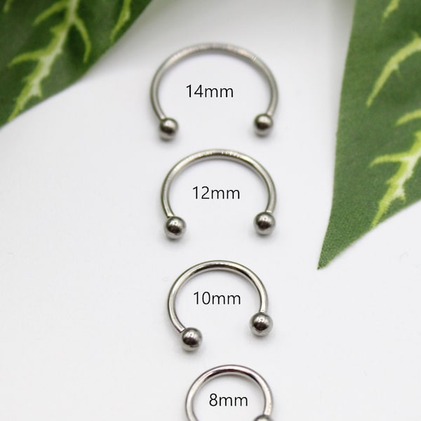 14G 16G Titanium Internally Threaded Septum Ring, Horseshoe, Curved Barbell, Circular Bent Barbell, Balls Ends, • Body Jewelry