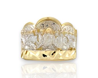 Anillo de la última cena grande para hombre con talla de diamante de oro amarillo macizo de 10 quilates Oro blanco amarillo macizo real de 10 quilates