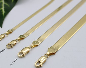 10K Solid Yellow Gold Herringbone Chain Necklace 2.8mm 3.8mm 4.5mm 6.5mm, 10K Solid Yellow Gold Herringbone Chain 14inch 16inch 18inch 20in