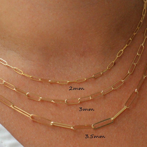 14k Solid White Gold Paperclip Chain Necklace 16 Etsy