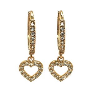 14K Pure Solid Yellow Gold White Gold Heart Drop set with CZ Huggie Earrings || CZ Heart Drop Huggie Earrings || Hoop CZ Heart Drop Huggies
