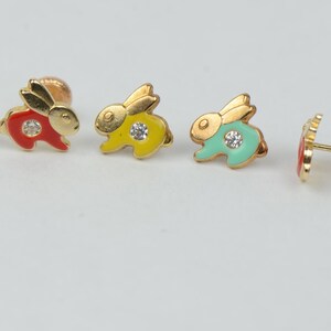 Details about   14k Yellow Gold Enamel and CZ Fish Baby earrings Screw Back Children's Kids 