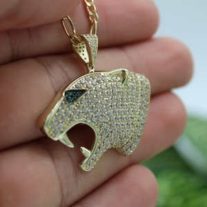 10k Gold Panther Pendant, Pave with CZ Jewelry, Animal Jewelry, 10k Gold Jewelry, Unisex Pendant, Emerald May