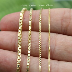 14K Solid Yellow Gold Box Chain Necklace, 14 To 26 Inch, 0.45mm to 2mm Thick, Real Gold Chain, Box Link Chain, Box Chain Gold, Women Men image 1