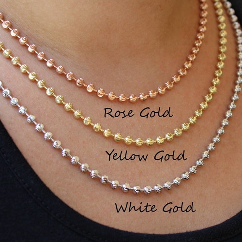 Solid 14k White Gold Italian Ball Bead Chain Classic Necklace Etsy