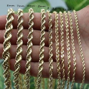 10K Solid Gold Rope Chain Gold Rope Necklace 2mm 2.5mm 2.8mm 3mm 3.5mm 4mm 5mm 6mm 7mm 8mm 14'' 16'' 18'' 20 22'' 10K Mens Chain, Womans image 1