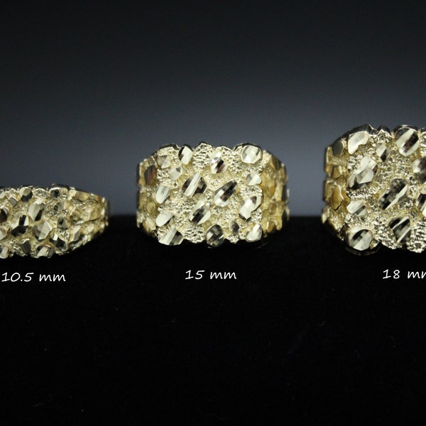 Real Solid Gold 10K Square Nugget Ring | 10K Gold Ring | Yellow Gold | 10.5mm 15mm 18mm | Statement Rings | All Sizes