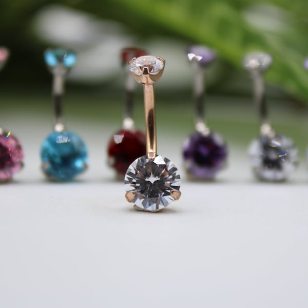 Implant Grade 23 Titanium Internally Threaded CZ Gem Belly Button Navel Ring