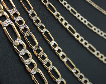 10k Yellow Gold Two tone Gold Figaro Chain 10k Gold | 2mm 3.5mm 4.5mm 5mm 6mm 7.5mm 7 inch to 26 inch | Figaro Bracelet | Figaro Necklace