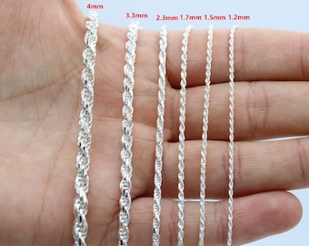 925 Sterling Silver Rope Chain Necklace Italy 1.2mm 1.5mm 2.00mm 2.5mm  2.7mm 3.20mm 3.6mm 4.5mm 5.7mm, Lobster Clasp, New, Gift, Men, Woman