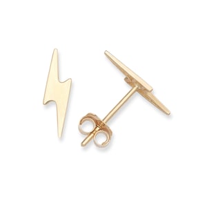 SOLID 14K Gold Lightning Bolt Shape Earrings Push Back Studs Earrings for Women, Yellow Gold White Gold Rose Gold