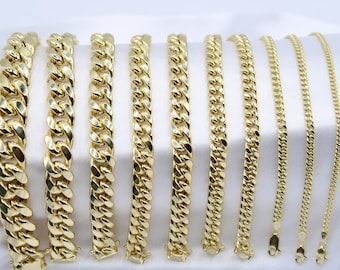 Miami Cuban Chain Bracelet Real 10K Yellow Gold, 10k Yellow Gold 3-11.5 mm Men and Women,10K Gold Chain,10k Real Gold Miami Cuban