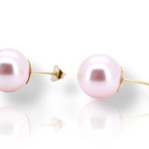 14K Solid Gold Crystal Pink Pearl Pushback Earrings- 14K Pearl Studs- Pearl Studs- 14K Cultured Pearl Studs (Multi size available)