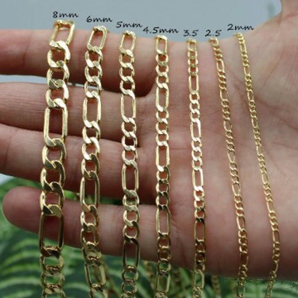 14K Gold Handmade Italian Figaro Chain, 14kt Gold Chain, Real Gold Chain, 2mm 2.5mm 4.5mm 5mm 6mm 8mm Figaro Chain, Genuine 14K Gold Chain