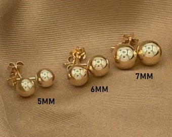 SOLID 14K Gold Ball Stud Earrings, 3MM, 4MM, 5MM, 6MM, 7MM, 9MM, 10MM Ball Earring Studs, Gold Push Back Studs Woman