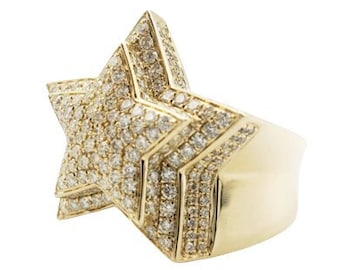 14K Yellow Gold Men's Double Layered Star Diamond Ring | 2.25 Ct | 10381 | in various sizes  7, 8, 9, 10, 11