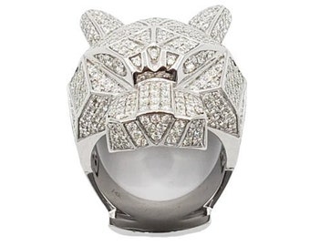 14K White Gold Men's Diamond Panther Ring | 7.97 Ct |  11650 | in various sizes  7, 8, 9, 10, 11