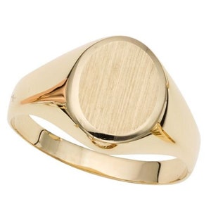 14K Yellow Gold Oval Satin Signet Ring Size 7