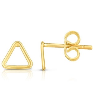 14K Yellow Gold Open Triangle Stud Earring, Push Back Stud Earrings