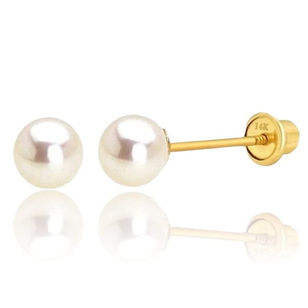 14K Solid Gold Genuine Pearl Screw Backs Earrings- 14K Pearl Studs- Pearl Studs- 14K Cultured Pearl Studs (Multi size available)