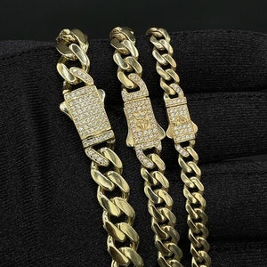 14k Yellow Gold Miami Cuban Chain Bracelet Anklet Zirconia Box Lock 6mm 7mm and 9mm Real 14k Gold Bracelet 14k Monaco Cuban Etsy Australia