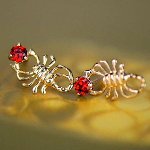 14k Yellow Gold Birthstone Scorpion Earring with Screw Back