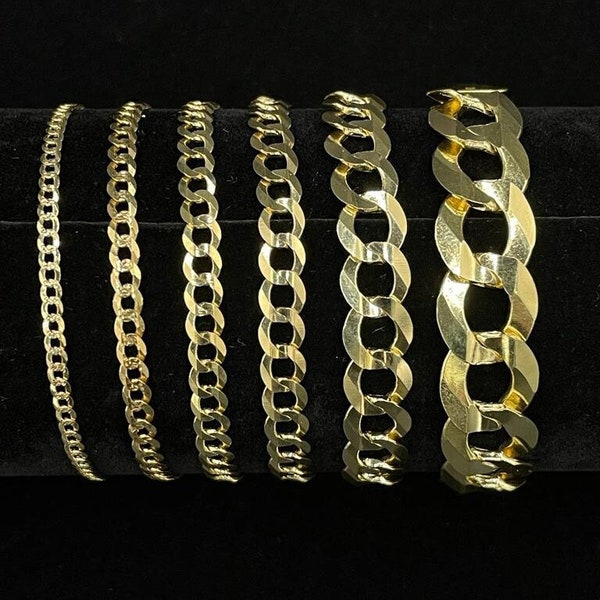 Fully Solid 10k Curb Cuban Bracelet Real 10K Yellow Gold, 10k Yellow Gold 2.5-11.5 mm Men and Women,10K Gold Chain,10k Real Gold Curb Cuban